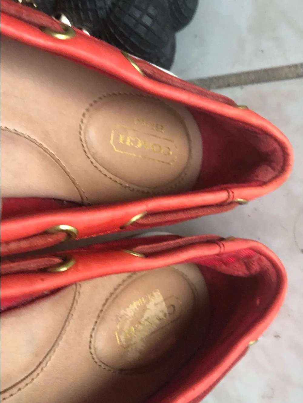 COACH Rainey Women's Boat Shoes Red Canvas Signature Logo Loafers Flats 8.5 B
